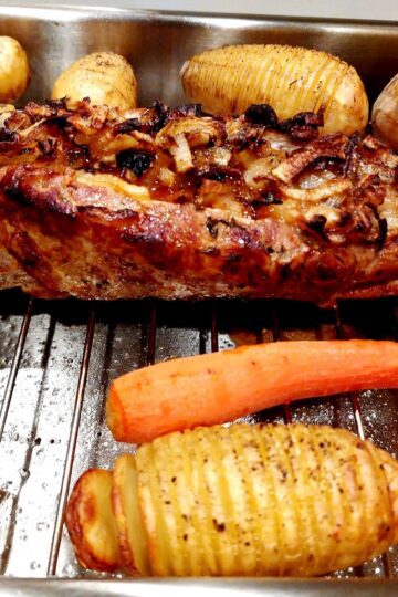 Fyldt svinemørbrad med hasselback kartofler