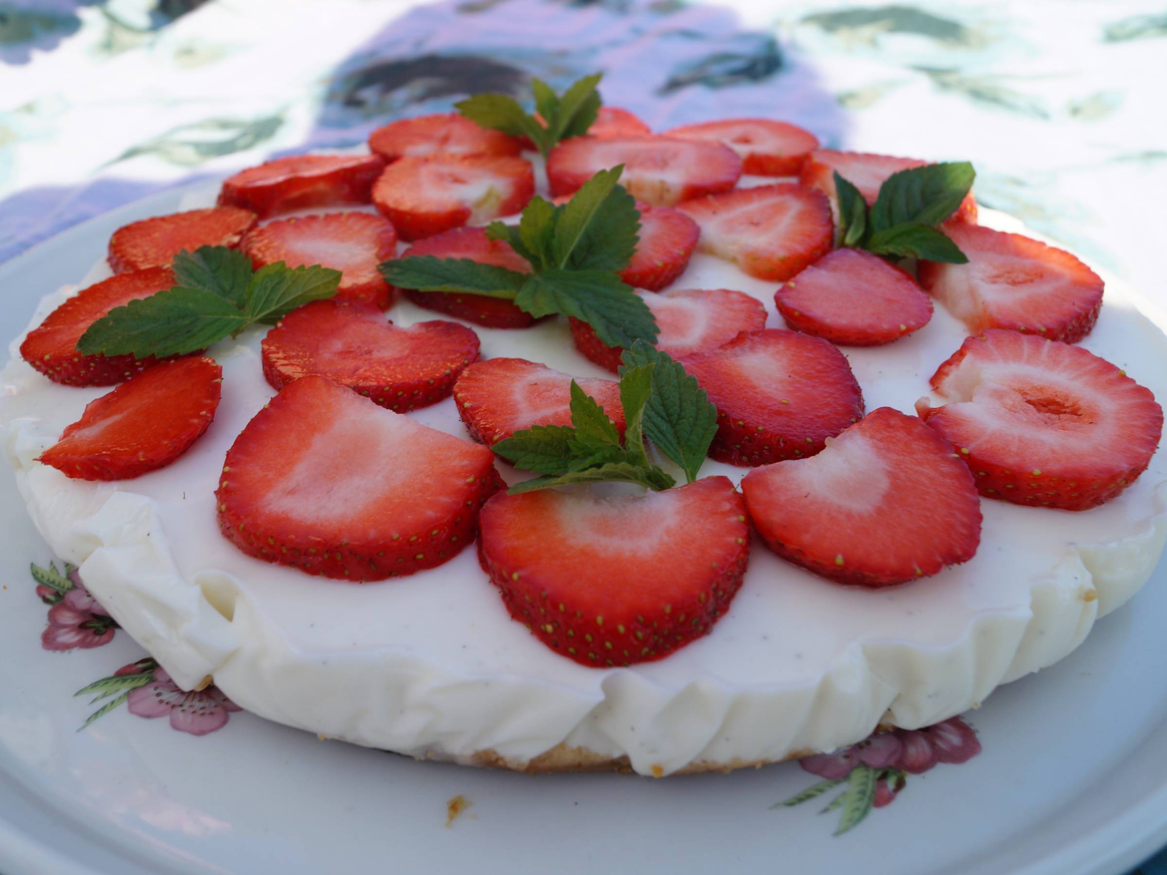 Koldskål cheesecake med friske jordbær