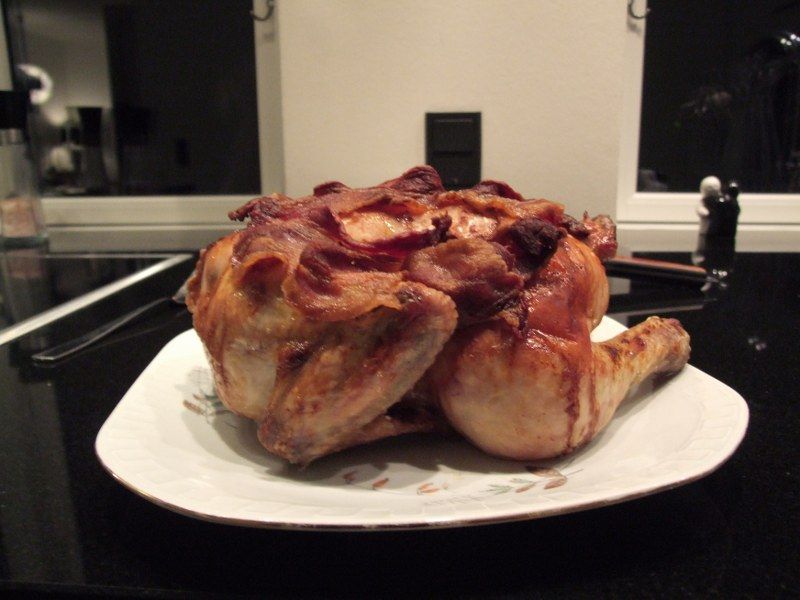 Kylling med stegt bacon
