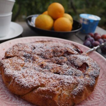 Marian Burros plum torte with orange and lemon