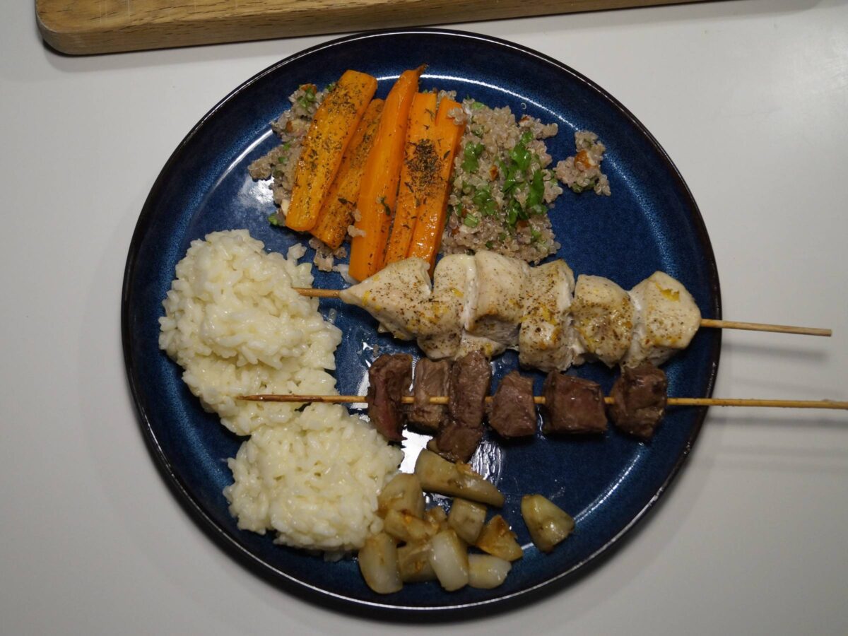 Risotto med jordskokker og lammespyd