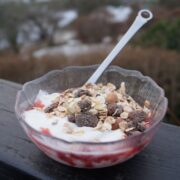 Skyr med vanilje, jordbærmarmelade og mysli